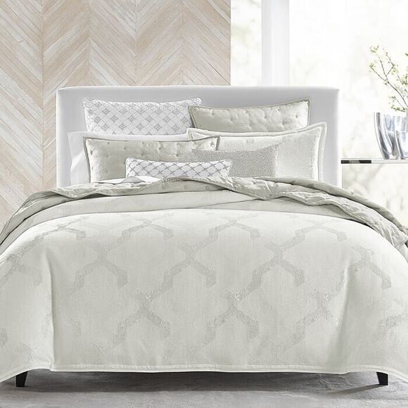 Hudson Park Collection Off White Textured Cotton Blend Full/Queen Duvet Cover - Picture 1 of 5